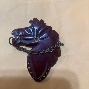 Vintage Bakelite horse head with bridal pin brooch equestrian